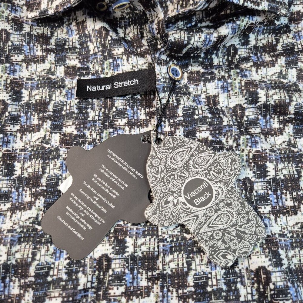 Visconti Black Button Up Flip Cuff Long Sleeve Shirt Men's Size S Black White (8 - Picture 4 of 9